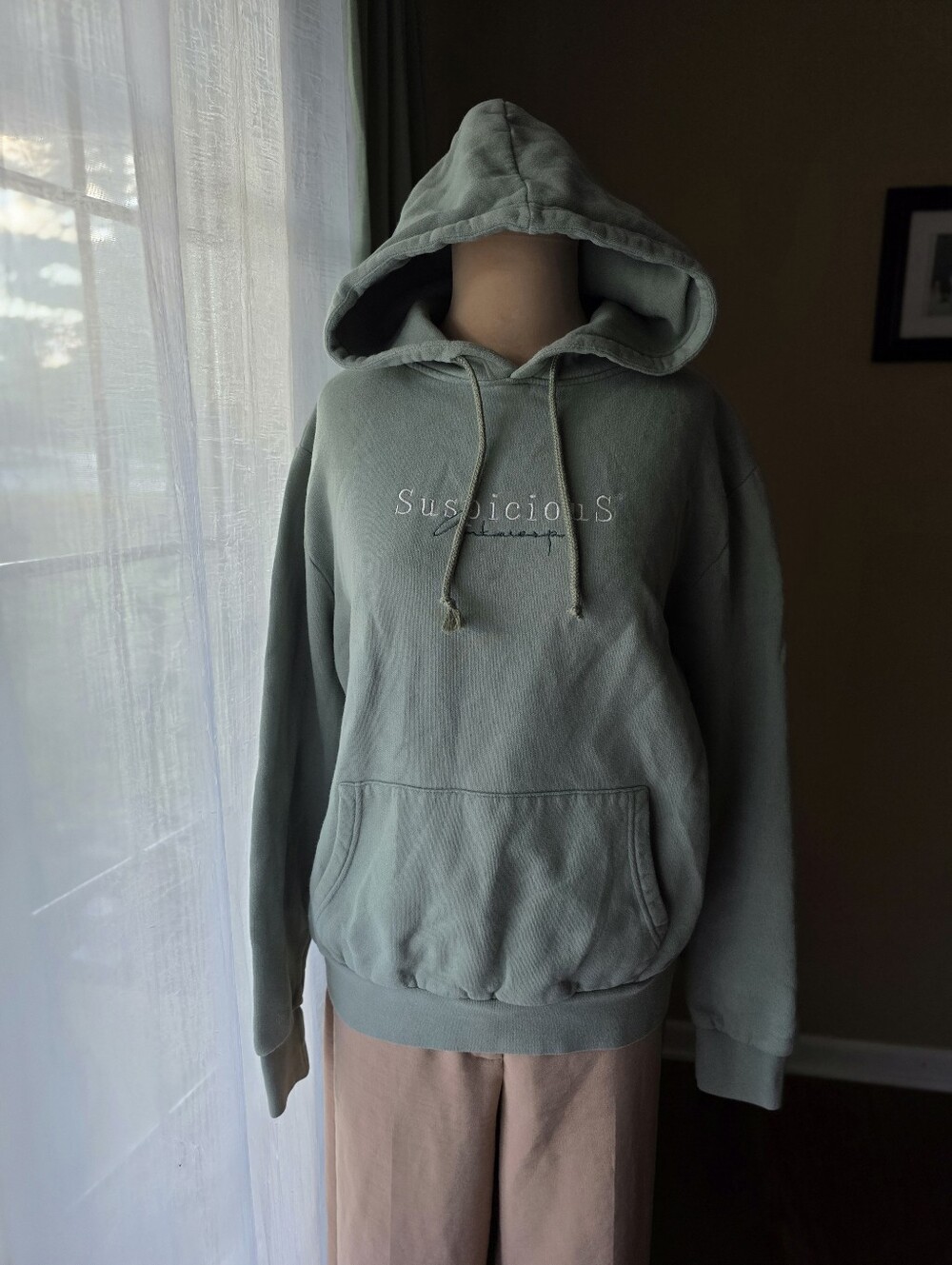 Suspicious Antwerp Sage Green Classic Hoodie Womens M Premium Streetwear Top - Picture 3 of 13